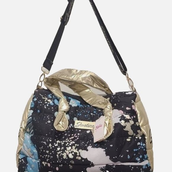 Justice Metallic Duffle Gym Bag Splatter NWT - Picture 1 of 5